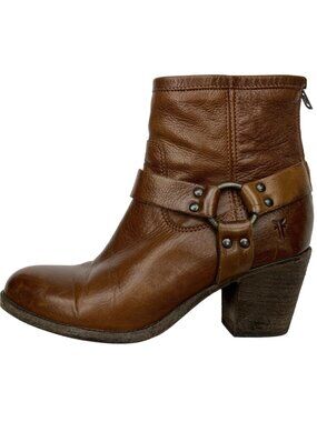 Frye Tabitha Harness Short Boots 7 1/2 B Cognac Brown Leather Western